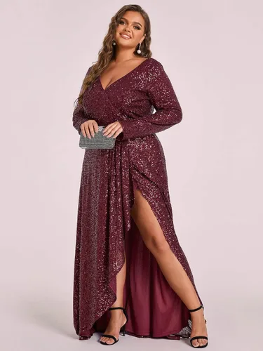 Vista 3 de Ever-Pretty Vestido de noche formal de manga larga con cuello en V para mujer, talla grande, 50146