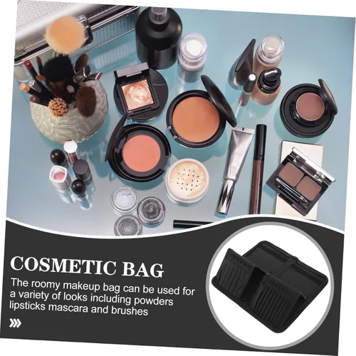 Vista 9 de DOITOOL Elegante soporte para brochas de maquillaje de lona, organizador de 15 bolsillos para cosméticos ordenados, negro, 11.8 x 11.0 in