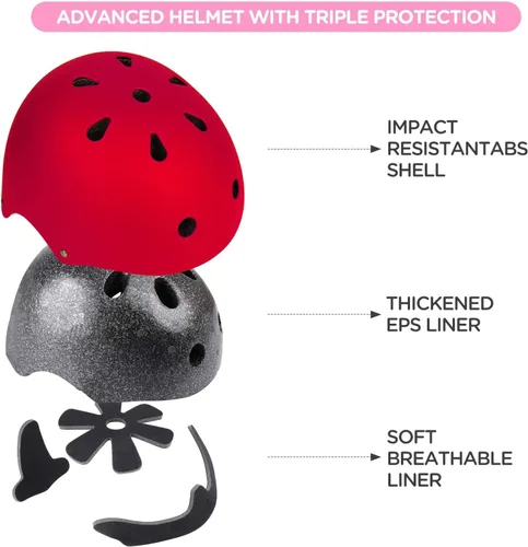Vista 14 de Casco ajustable para niños con rodilleras, coderas y muñequeras - Cascos de bicicleta para niños pequeños de 3-5, 5-8, 8-14 años - Perfecto