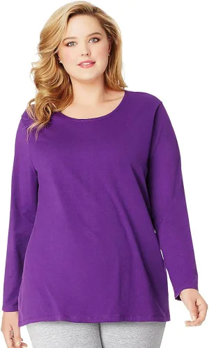 Vista 4 de Just My Size - Camiseta JMS de algodón de manga larga para mujer talla grande talla grande cuello redondo