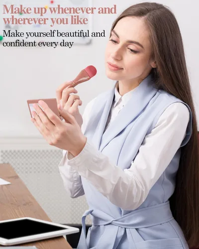 Vista 5 de PGRODE Mini juego de brochas de maquillaje de tamaño de viaje con estuche rígido y espejo integrado, 5 brochas pequeñas para cosméticos, kits