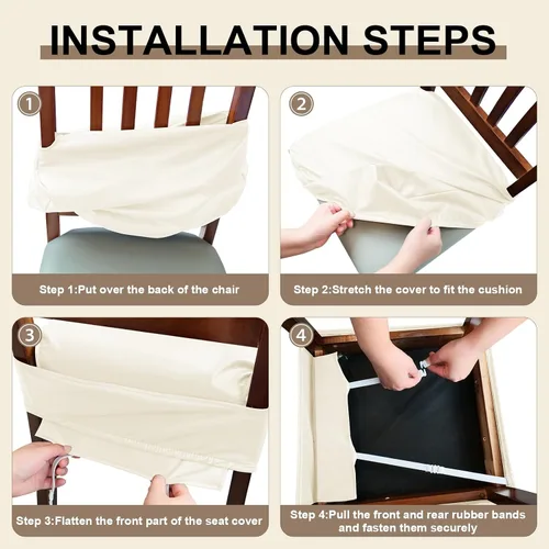 Vista 6 de Juego de 4 fundas de asiento impermeables de piel sintética para sillas de comedor, fundas de asiento suaves para sillas de comedor, funda Beige