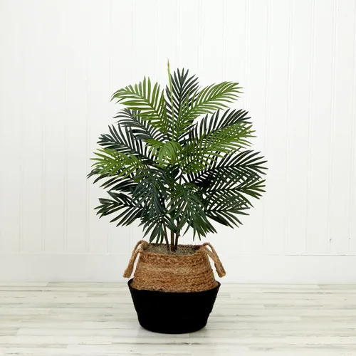 Vista 4 de Nearly Natural Palma areca artificial de 3 pies con yute hecho a mano y cesta de algodón, kit de bricolaje, color verde