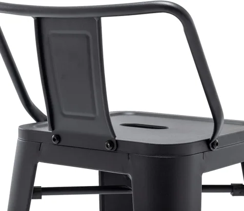 Vista 8 de [Juego de 4] Taburete metálico apilable industrial moderno para interior/exterior 17 pulgadas, Metal Negro