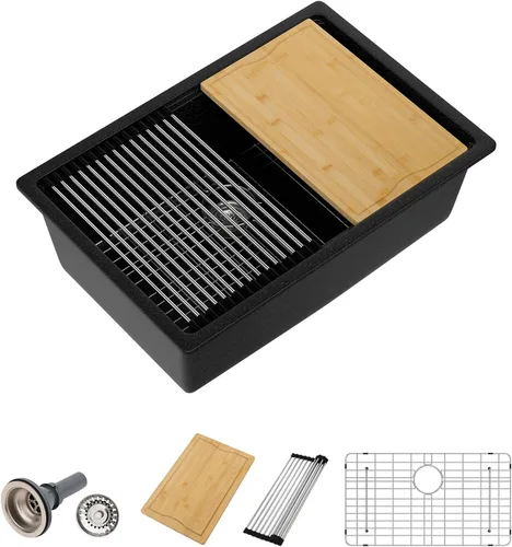 Vista 16 de Dcolora Fregadero de Barra de Composite de Cuarzo de 22 Pulgadas Negro Bajo Encimera Pequeño Fregadero de Cocina de Composite de Granito Prep RV