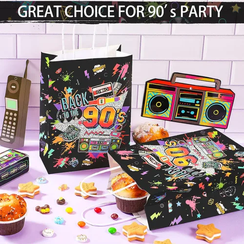 Vista 5 de Marspark 16 bolsas de regalo de fiesta de los años 90 a granel para fiesta de regreso a los 90, bolsas de golosinas para regalos retro de los años
