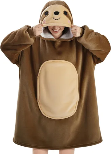 Vista 17 de Wearable Blanket Hoodie, Oversized Flannel Comfy Sweatshirt for Adults,Warm Cozy Hooded Body Blanket
