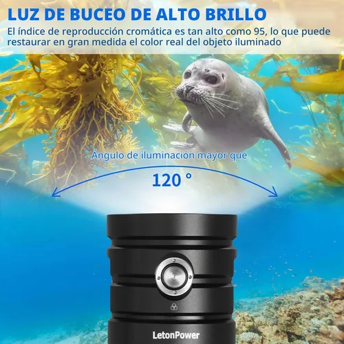 Vista 3 de TS Pro - Linterna de buceo, 25000 lúmenes, luz de video subacuática de 328.1 ft, luz de buceo, con carga tipo C para deportes profesionales al aire