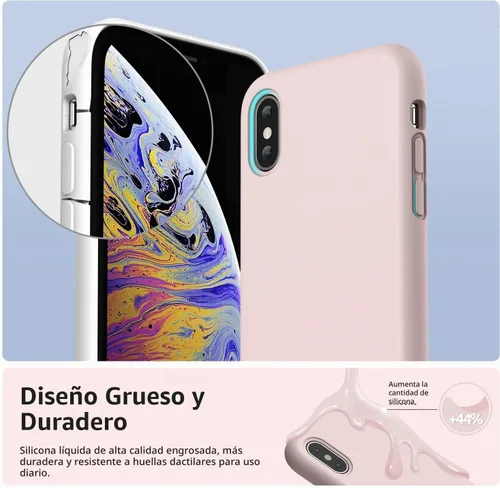 Vista 3 de SURPHY Diseñada para iPhone Xs y iPhone X con forro de microfibra, funda gruesa de silicona líquida para iPhone X XS de 5.8 pulgadas, color rosa bebé