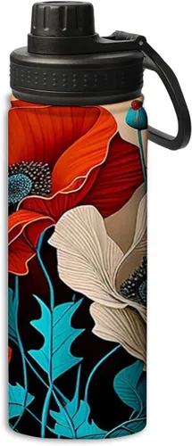Vista 24 de Blooming Poppies - Botella de agua deportiva a prueba de fugas, 18 onzas, botellas de agua aisladas para bicicletas, fitness, yoga, senderismo, etc.