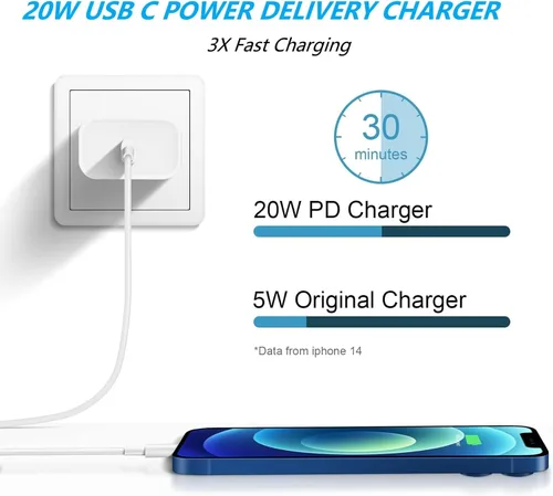 Vista 2 de [Certificado MFi de Apple] Cargador USB C Lightning de carga rápida para iPhone 14 13 12 11 con 20 W PD 6 pies de carga rápida USB C a cable