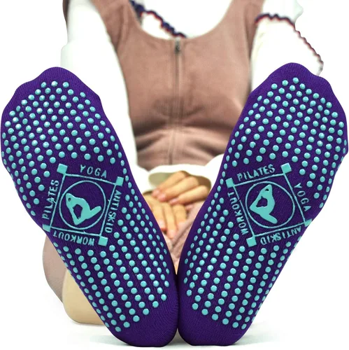 Vista 4 de ELUTONG Calcetines antideslizantes para yoga pilates 4 pares de calcetines adhesivos de ballet entrenamiento hospital para mujer