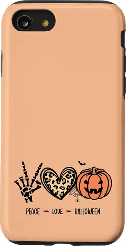Vista 13 de Funda para iPhone 13 Pro Max Peace Love Halloween Murciélagos Arañas Calabaza Leopardo Corazón
