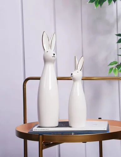Vista 7 de SEINHIJO Estatua de conejo, escultura de conejo, decoración moderna, regalo de animales para el hogar, Pascua, oficina, cerámica, 11.5 pulgadas