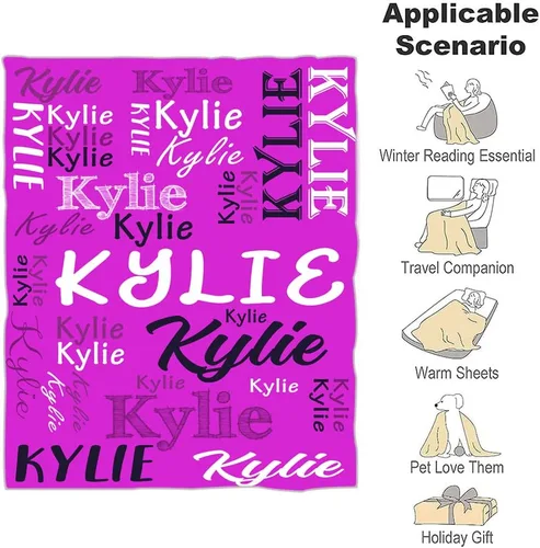 Vista 3 de Manta de franela personalizada con nombre para bebés y niños, manta de regalo personalizada ultrasuave para tu familia, amigo, colega, regalos