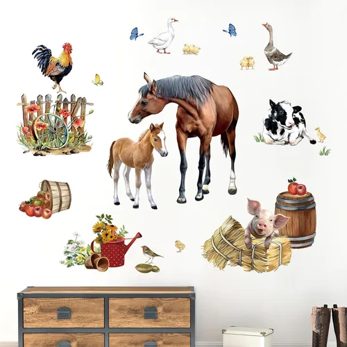 Vista 3 de wondever Calcomanías de pared de animales de granja, caballo, calcomanías