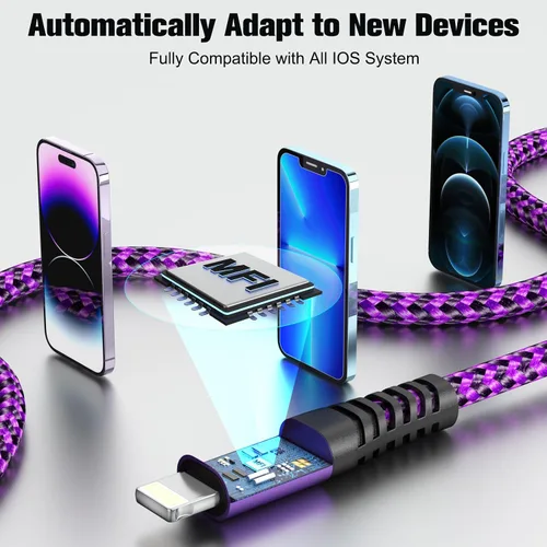Vista 3 de Quickeep Paquete de 2 cargadores para iPhone de 3 pies, USB A a Lightning, cable trenzado de carga rápida para iPhone 14 13 12 11 Pro Xr Xs Max 10 8