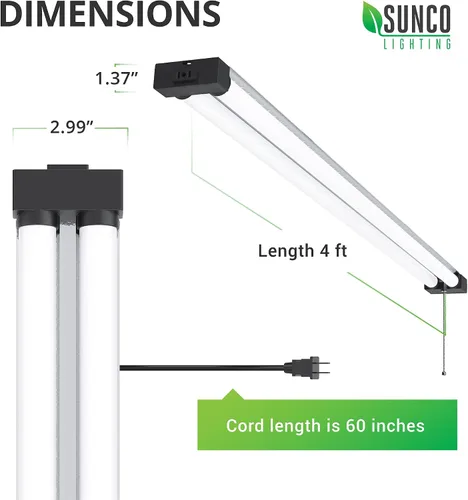 Vista 3 de Sunco Lighting - Lámparas industriales de luz LED de 40W en paquetes de 4, 12 y 16 piezas 6000K Daylight DLX, 4100LM, Frosted Lens, Pull Chain