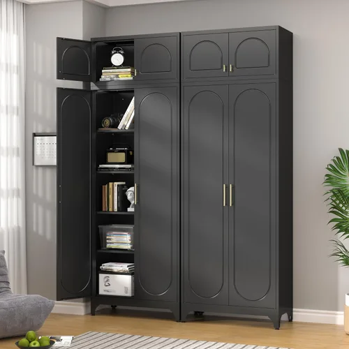 Vista 6 de Gabinete de Pared de Metal de 81 cm con 2 Puertas, Gabinetes Colgantes Negros con Manija, Gabinetes de Vestir de Metal, Armario Vestidor Clóset
