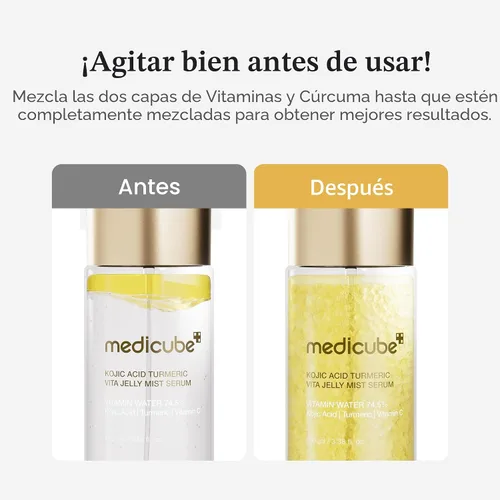 Vista 6 de medicube Suero en Bruma de Gelatina Dorada con Vitamina de Cúrcuma Bruma Facial Diaria 2 en 1 y Suero Con Vitamina C, Cúrcuma, Pantenol para un