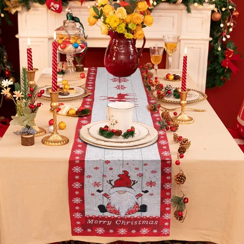 Vista 2 de SULOLI Camino de mesa de Navidad de Papá Noel, decoración de mesa de comedor para interiores y exteriores, decoración de fiesta, 13 x 71 pulgadas