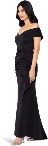 Vista 2 de Xscape Vestido largo con hombros descubiertos y volantes laterales para mujer (regular y chiquita)