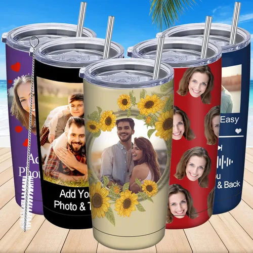 Vista 8 de Vaso de café personalizado con foto personalizada con cara, tazas con tapas y pajitas para mujeres y hombres, regalo de cumpleaños y Navidad