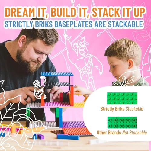 Vista 9 de Strictly Briks Placa base de bloque de construcción de juguete Mega Toy - Placa apilable de ladrillos para principiantes, clavijas grandes para Verde