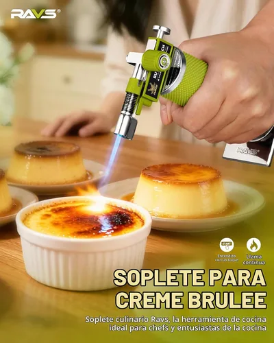 Vista 3 de RAVS Encendedor de butano con modo de llama dual, soplete de cocina recargable, soplete de metal para hornear, cocinar, arte de resina con llama