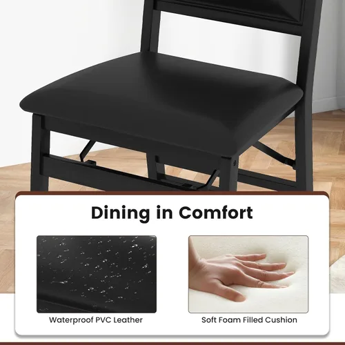 Vista 7 de Giantex Juego de 2 sillas de comedor plegables de madera negra con asiento acolchado, marco de madera maciza, carga máxima de 400 libras, sin