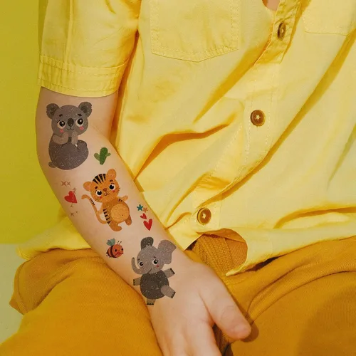 Vista 5 de Tatuajes temporales de animales con brillantina, 30 hojas de calcomanías de tatuajes falsos de animales salvajes, tatuajes pequeños impermeables
