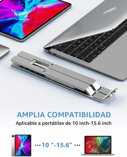 Vista 2 de Soporte para laptop, soporte portátil plegable de aluminio ajustable, almohadilla de silicona antideslizante completa, elevador de computadora