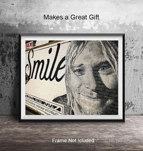 Vista 4 de Cobain Graffiti Street Mural Art Print. Póster artístico para pared, decoración única del hogar para dormitorio, cueva de hombre, familia o sala
