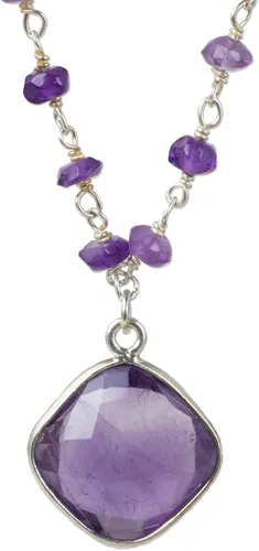 Vista 2 de NOVICA Collar hecho a mano con colgante de amatista de plata de ley 925, piedra natal de Tailandia púrpura facetada 'Lavender Breeze', Plata