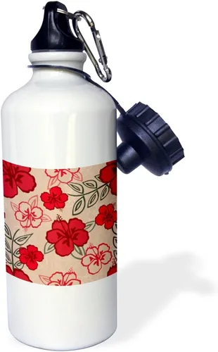 Vista 2 de 3dRose WB _ _ _ _ _ _ _ _ _ _ 203417 _ _ _ _ _ _ _ _ _ _ 1 rojo Hawaiian Hibiscus pattern-sports Botella de agua, 21 oz, color blanco