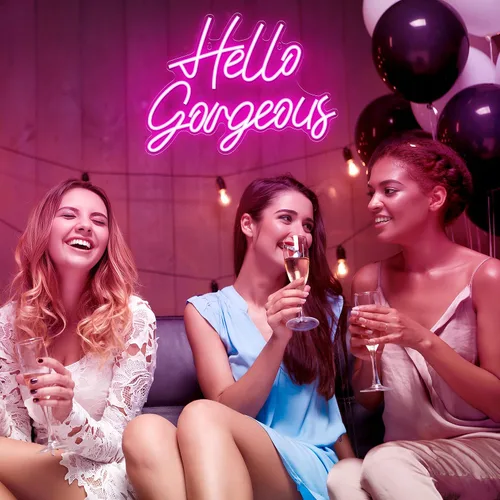 Vista 2 de Kavaas Letreros de Neón Hello Gorgeous para Decoración de Pared, Letrero de Luz de Neón Hello Gorgeous con Interruptor Regulable - Letrero Hello