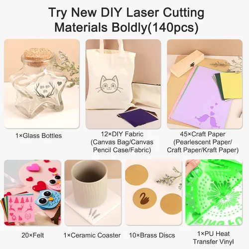 Vista 13 de Csyidio 300 piezas de material de grabado láser, 40 tipos de accesorios de grabado láser con instrucciones, suministros de grabado láser que