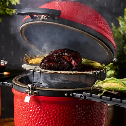 Vista 6 de Kamado Joe SlōRoller - Cámara de humo hiperbólica con inserto de accesorio de rejilla de acero inoxidable para parrilla de carbón y ahumadores Big