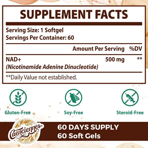 Vista 2 de Suplemento liposomal NAD+ de 500 mg, suplemento True NAD Plus, absorción superior, mejora el NAD+ más eficiente que la ribósido de nicotinamida