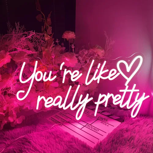 Vista 4 de Letrero de neón con texto en inglés "Your are Like Really Pretty Neón", luces LED de neón para dormitorio, cumpleaños, boda, compromiso, fiesta