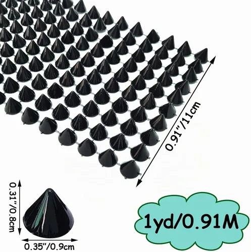 Vista 2 de 1 yarda Coser en Spike Stud Remache de espalda plana Punk Rock Trim Cinta de malla Artesanía (negro)