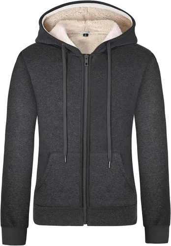 Vista 8 de Gihuo - Sudadera con capucha y cremallera para mujer, forro de Sherpa, chaqueta de invierno con forro polar cómoda Verde Armada (ArmyGreen)
