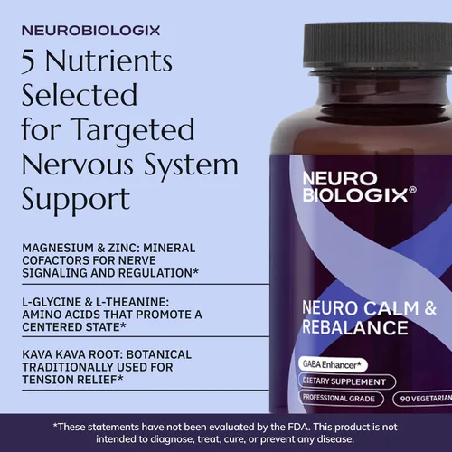 Vista 4 de Neurobiologix Neuro Calm & Rebalance, L Teanina, Magnesio, Zinc & Kava Kava Complejo para un equilibrio del estado de ánimo tranquilo y apoyo al
