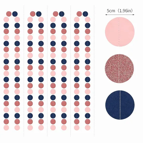 Vista 4 de Banderín de papel azul marino, rosa y oro rosa, paquete de 2 banderines de triángulo con purpurina, 52 pies de revelación de género colgante