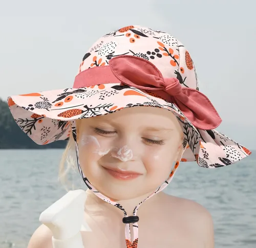 Vista 109 de Sombrero de sol para bebé niña con UPF 50+ sombrero de playa ajustable para exteriores con ala ancha