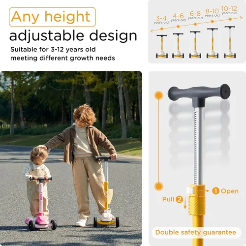 Vista 2 de KUB Toddler Scooter for Kids Ages 2+, 3 Wheel Kick Scooter with LED Light-Up Wheels, Adjustable Height Handlebar, Lean-to-Steer, Anti-Slip Deck
