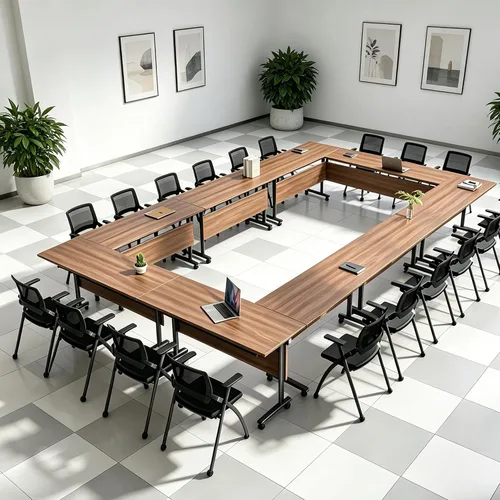 Vista 2 de Mesa de conferencias plegable, mesas de sala de conferencias con ruedas, mesa rectangular grande y plegable para reuniones de 6 a 12 personas, mesa