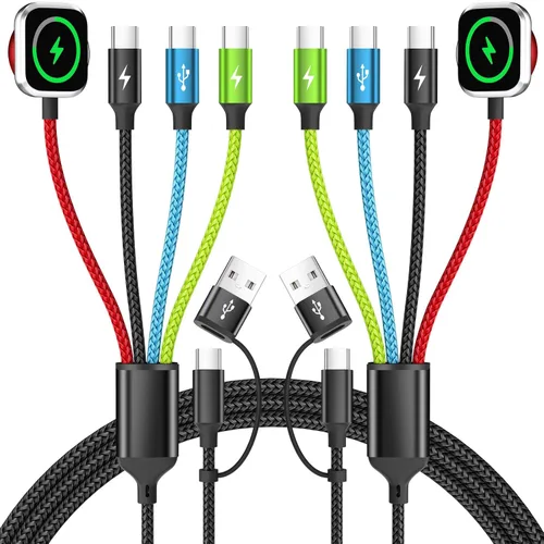Vista 7 de Travel Essentials - Cargador de Apple Watch, doble tipo C, cable de carga múltiple 4 en 2, cargador de viaje USB A/C para múltiples dispositivos
