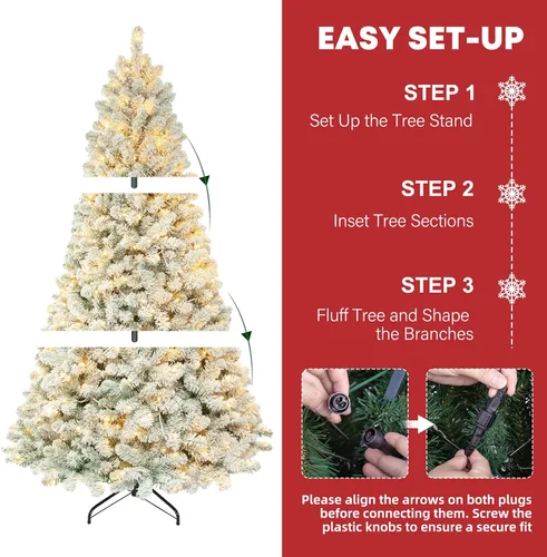 Vista 4 de Hykolity Árbol de Navidad flocado de nieve preiluminado de 6 pies con 200 Blanco cálido flocado
