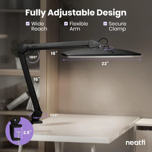 Vista 7 de Neatfi Elite - Lámpara de trabajo HD XL, 1600 lúmenes, 84 LED SMD, 6500K, atenuación no polar, luz de escritorio para el hogar, la oficina y la sala